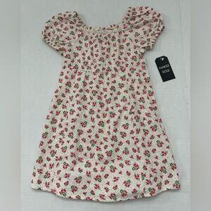 Parker Rose Girls Cotton Puff Sleeve Cream Floral Dress Size XS 4-5